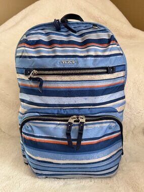 Tumi Voyageur Blue Stripe Halle Nylon Backpack